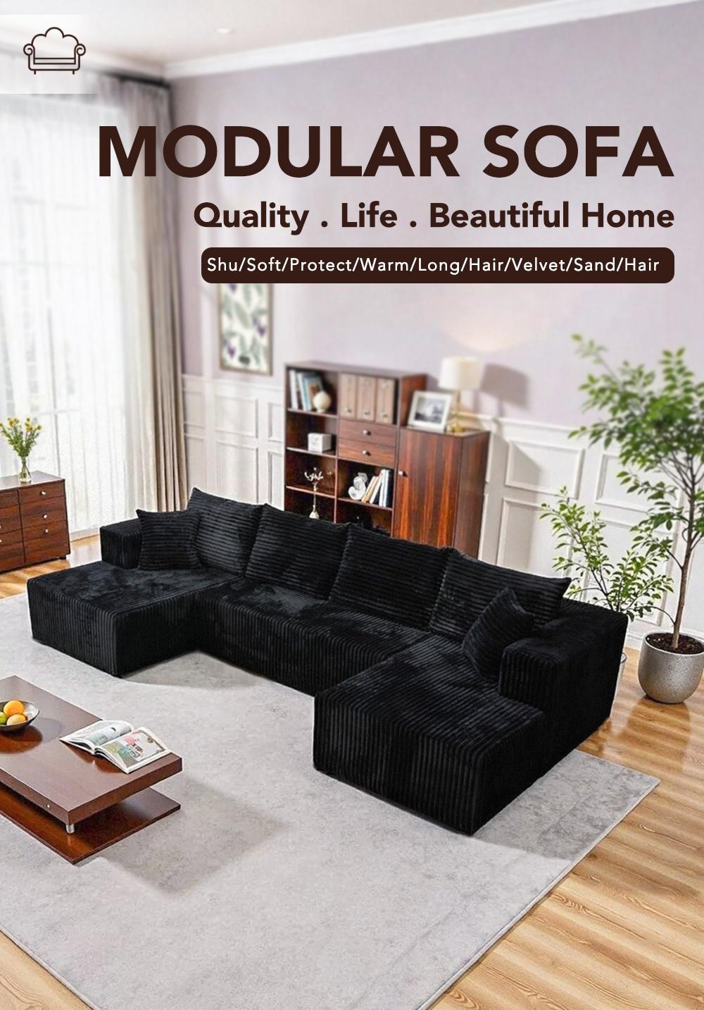 132'' U-shape Modular Corduroy Sofa Modern Living Room Comfortable No Assembly Needed Popular Boneless Sectional Couch Loveseat Couch Sleek boneless sectional couch bean bags furniture living room
