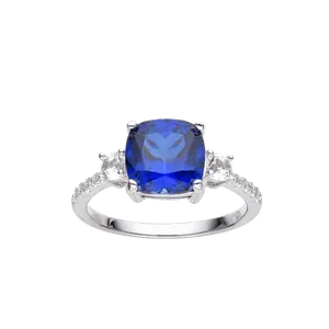 Ceylon Sapphire Cushion Three Stone Ring