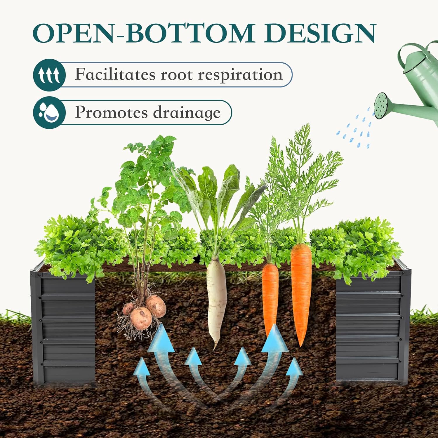 Metal Raised Garden Bed 6x3x2ft, Galvanized Outdoor Planter Box with Open Bottom, Heavy-Duty Raised Garden Beds for Vegetables, Flowers & Herbs