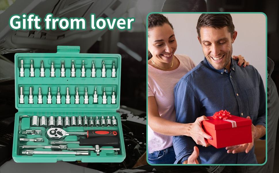 46Pcs Tool Set, Car Repair Machinery Tools, Household Machinery Tools, Car and Bicycle Repair Tools, 1/2 * 1/4 "3/8" Drive Depth and Standard Socket, Ratchet Torque Wrench Screwdriver Socket Combination Tool,Gift for Dad
