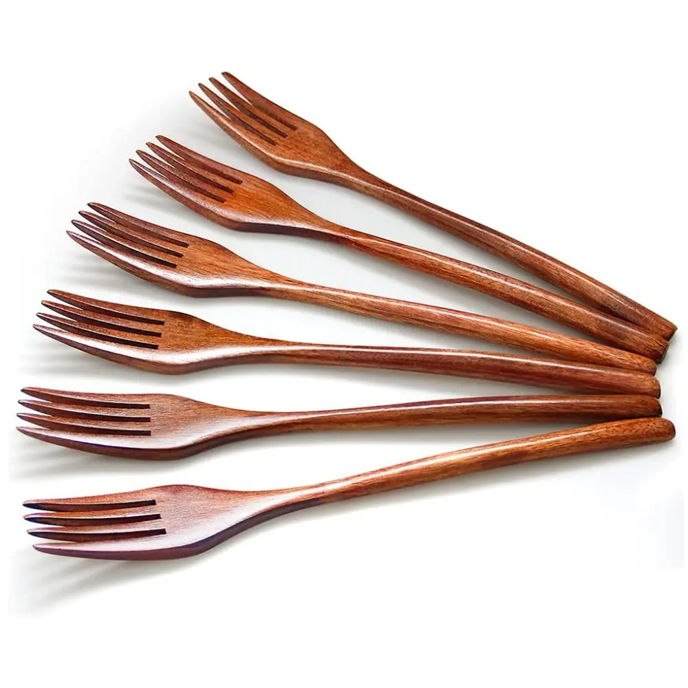 6PCS Wooden Fork,Pasta Fork,Dessert Fork,Party Self-service Cutlery, Food Fork,Handmade Fork,Wooden Cutlery Set,Kitchen Supplies