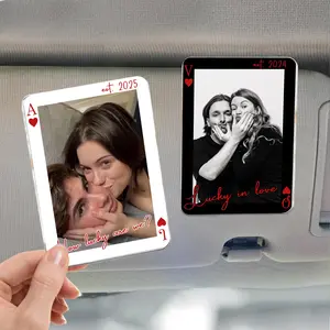 Personalized Photo Sun Car Visor Clip, Custom Couple Photo Car Decoration, Valentine Gift For Him, Car Hanging Ornament