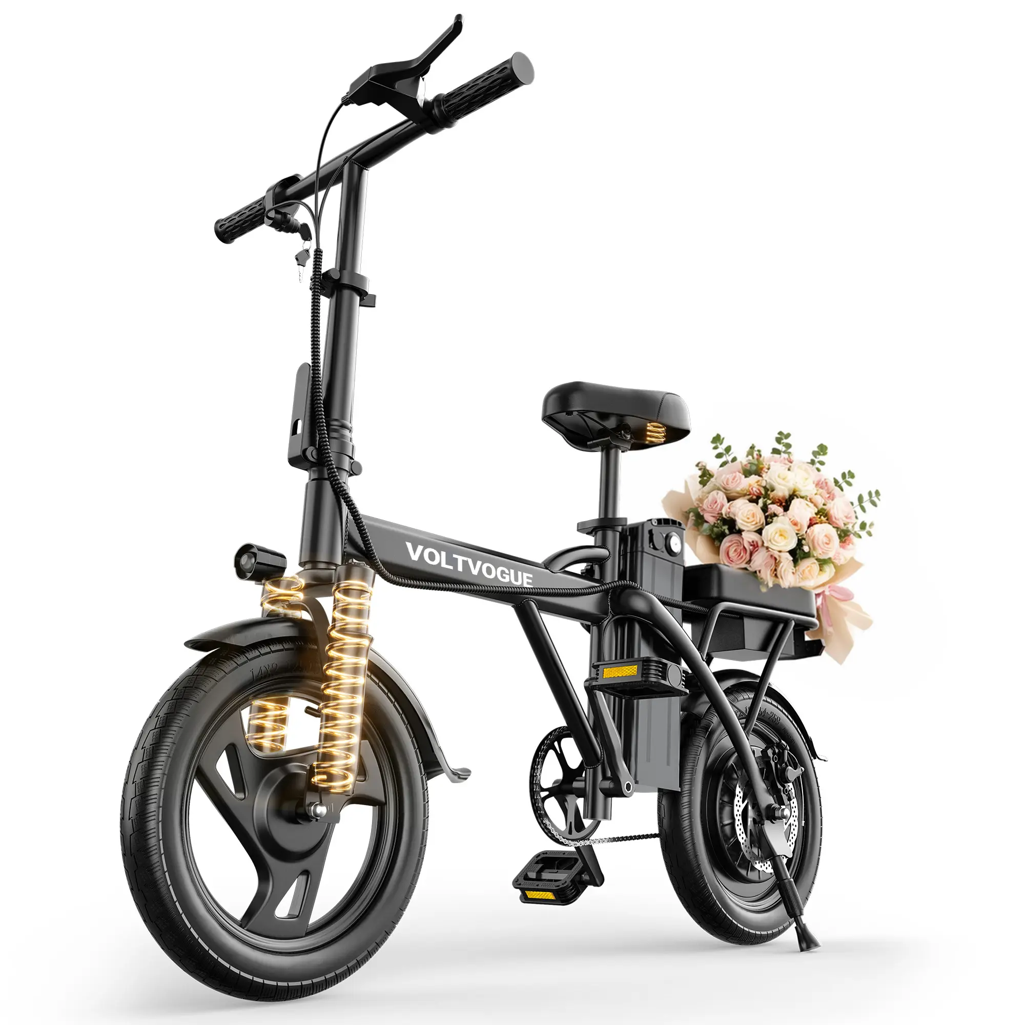 【VOLTVOGUE-Ladped】 Electric Bike | 750W Peak Power | Top Speed 22 MPH | 14" Pneumatic Tires | 22–40 Mile Range | Dual Seat | Single Brake Lever | Height Adjustable Seat【 VT14】