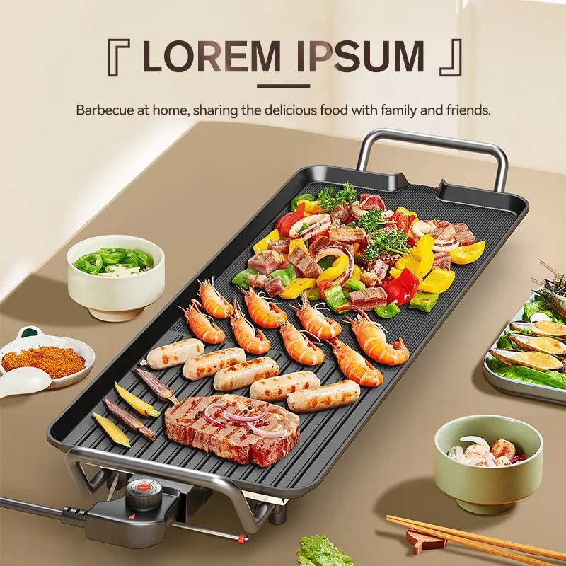 Indoor Smokeless Electric Flat Top Grill Griddle Combo - Tabletop Barbecue at Home Griddle with Anti-Scalding Aluminum Handle, 5 Adjustable Temperatures, Smooth Non-Stick Washable Surface, Space-Saving Design