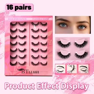 14mm BTLLSSH 16 pairs Live stream exclusive Faux Mink Lashes Weightless Strip Lashes, Cruelty-Free & Vegan Mink Eyelash, Vivid 3D Effect, Reusable & Easy to Apply, Mink-Like False Eyelashes