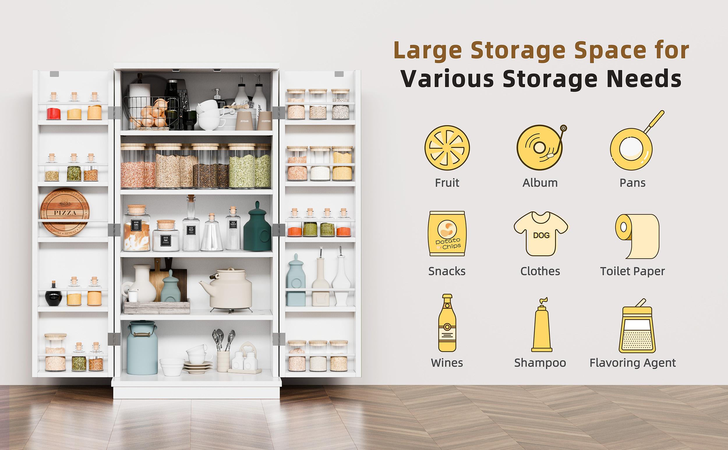 Walsunny Kitchen Pantry Storage Cabinet, 47" Pantry Cabinets with Doors and 5-Tier 12 Adjustable Shelves, Freestanding Pantry Cupboard for Kitchen, Dining Room, Living Room Adjustable beverage Shelves for Living Room and Dinning Room, Sideway Organizer Walsunny Kitchen Pantry Storage Cabinet, 47" Pantry Cabinets with Doors and 5-Tier 12 Adjustable Shelves, Freestanding Pantry Cupboard for Kitchen, Dining Room, Living Room Adjustable beverage Shelves for Living Room and Dinning Room, Sideway Organizer