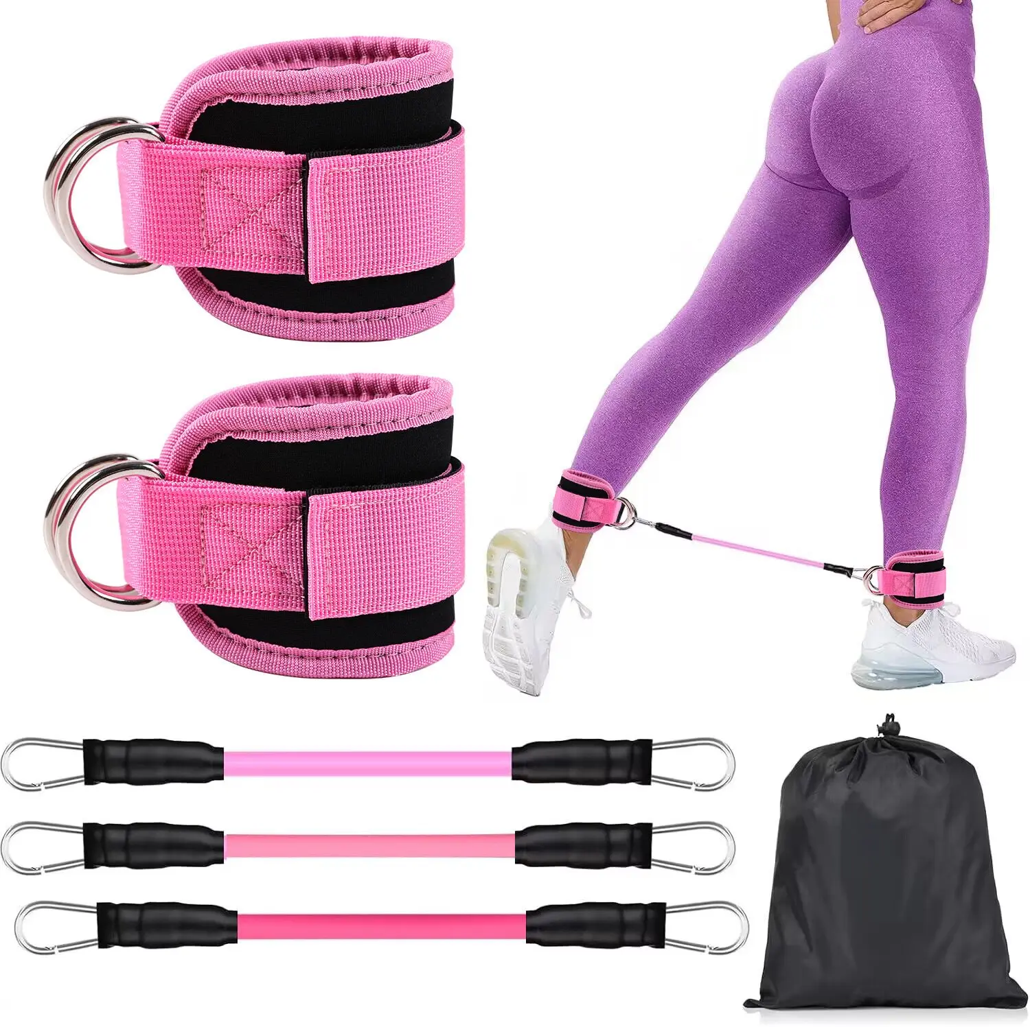Resistance Bands, 5-Pack Ankle Band Set for Leg and Hip Training – TPE Material Band for Women Men, with Comfortable Grip, Ideal for Home Workouts, Exercise Equipment,Yoga Gym Fitness, Adjustable