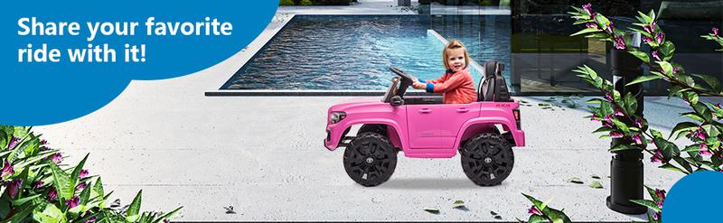 GARVEE Explore the GARVEE 12V Toyota Tacoma Ride-On Car, featuring spring suspension and vibrant LED lights, available in Pink, Black, White, and Red, perfect for adventurous young drivers.