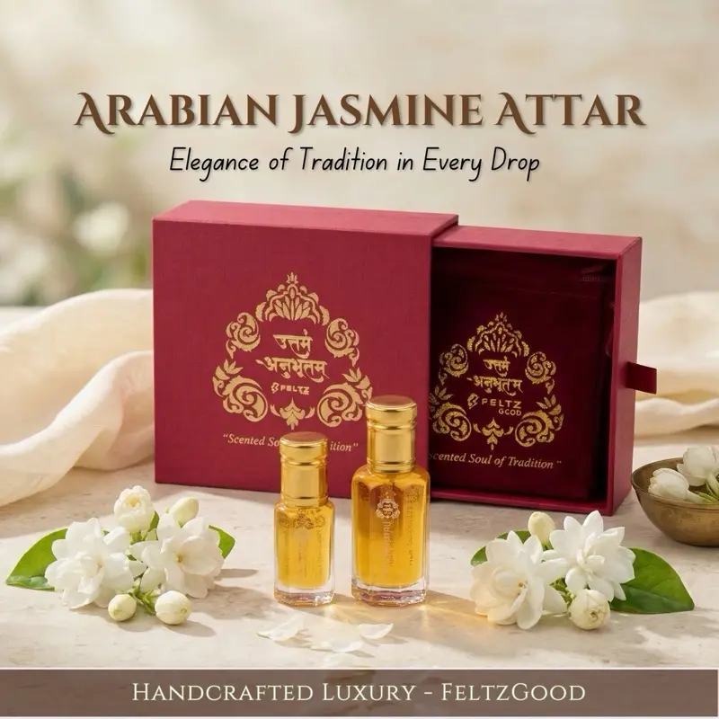 Handmade Arabian Jasmine Attar Perfume Oil - Vegan Mogra Fragrance, Sandalwood-Infused, Flower-Scented for Daily Wear, Gifting Gift Box, Unisex Beauty & Personal Care Fragrance