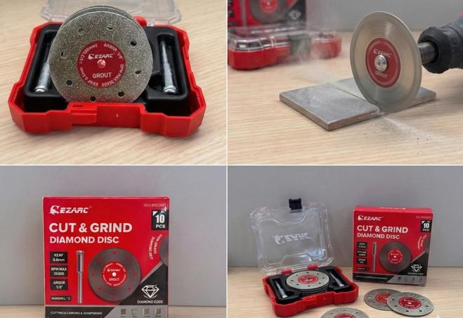 EZARC 1.5" Rotary Tool Cutting Discs – Diamond Grit For Masonry/Ceramics 10 Discs , Fiberglass Reinforced For Metal Cutting 30 Discs, Extra Durable Diamond Grit Masonry/Ceramics 3 Discs , 1/8" Arbor