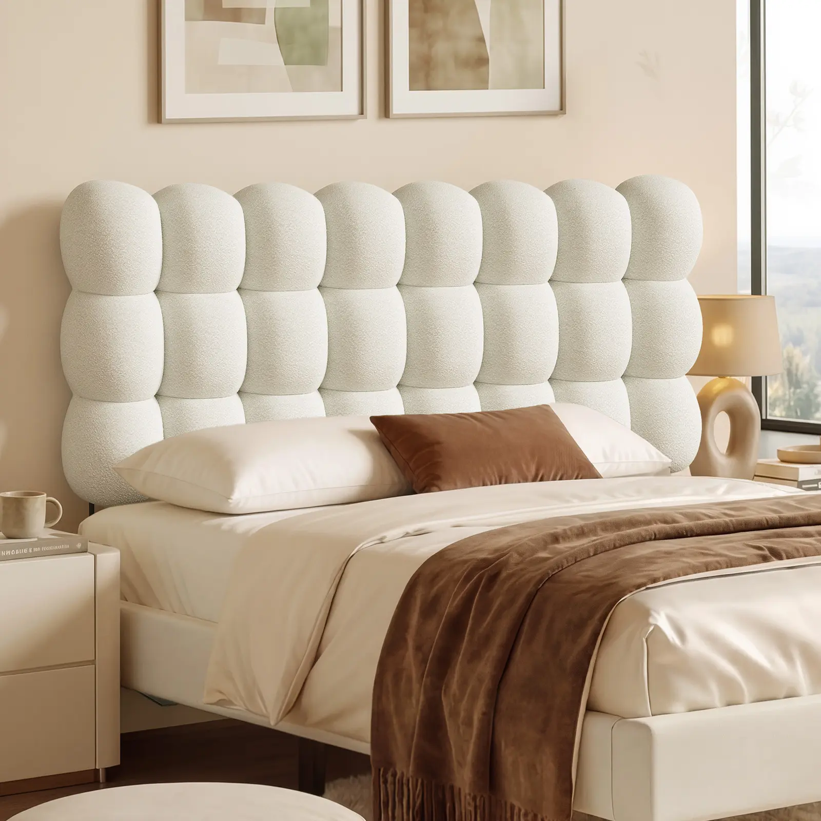 Pinmoco Upholstered Assembly Kit Headboard - Adjustable Height, Memory Foam Cloud-Shaped Ergonomic Design, Headboard Only, Assembly Kit Headboards