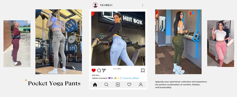 YEOREO High Waist Cargo Leggings Women’s Workout Pants with Pockets Hidden Scrunch Butt Lift Compression Yoga Wear Athletic Bottoms