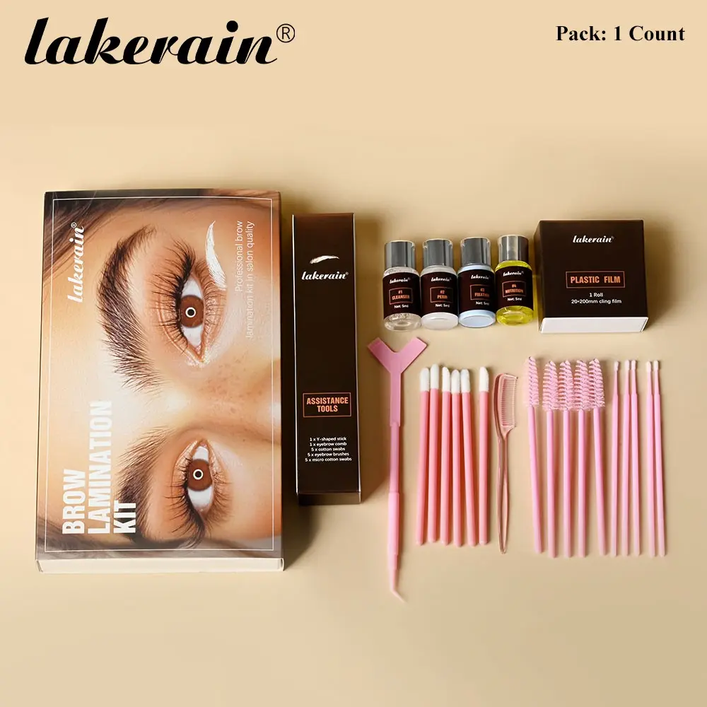 Lakerain Eyebrow Lamination Kit (22 Pieces), Voluminous Eyebrows, Brow Styling, Long-Lasting, Fixing Agent, Lamination Lotion, Eyebrow Gel, Eyebrow Makeup Gel, Eyebrow Comb, Eyebrow Brush, Beginner-Friendly, Summer Vibe, Brow Makeup Products