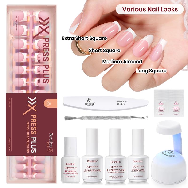 Beetles X Press Plus French Press On Nails Tips Kit, Pink Brown Short Square Almond Shape Natural Acrylic Nail Tips Effortless Beauty & DIY Manicures -   Easter Nail Designs Spring Floral Nails Vacation Nails Graduation Nails  newyearnewme valentinesday