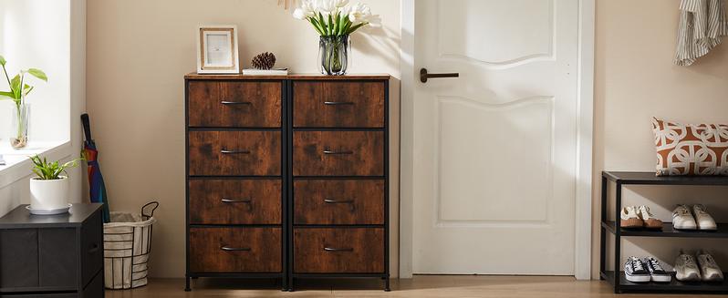 【Deal】SweetFurniture 4 Drawer Fabric Dresser Tall Storage Tower, Dresser Chest with Wood Top
