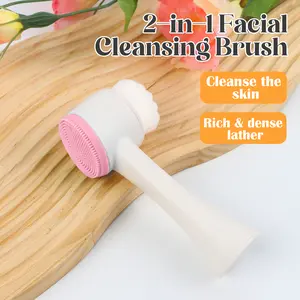 Dual-Sided Facial Brush - 1 Count Silicone & Soft Bristles Double-Headed Cosmetic Tool for Gentle Daily Deep Cleanse, Exfoliate Massage, Pore Cleansing, Blackhead Removal (Home Supplies, Party Bag Gift)