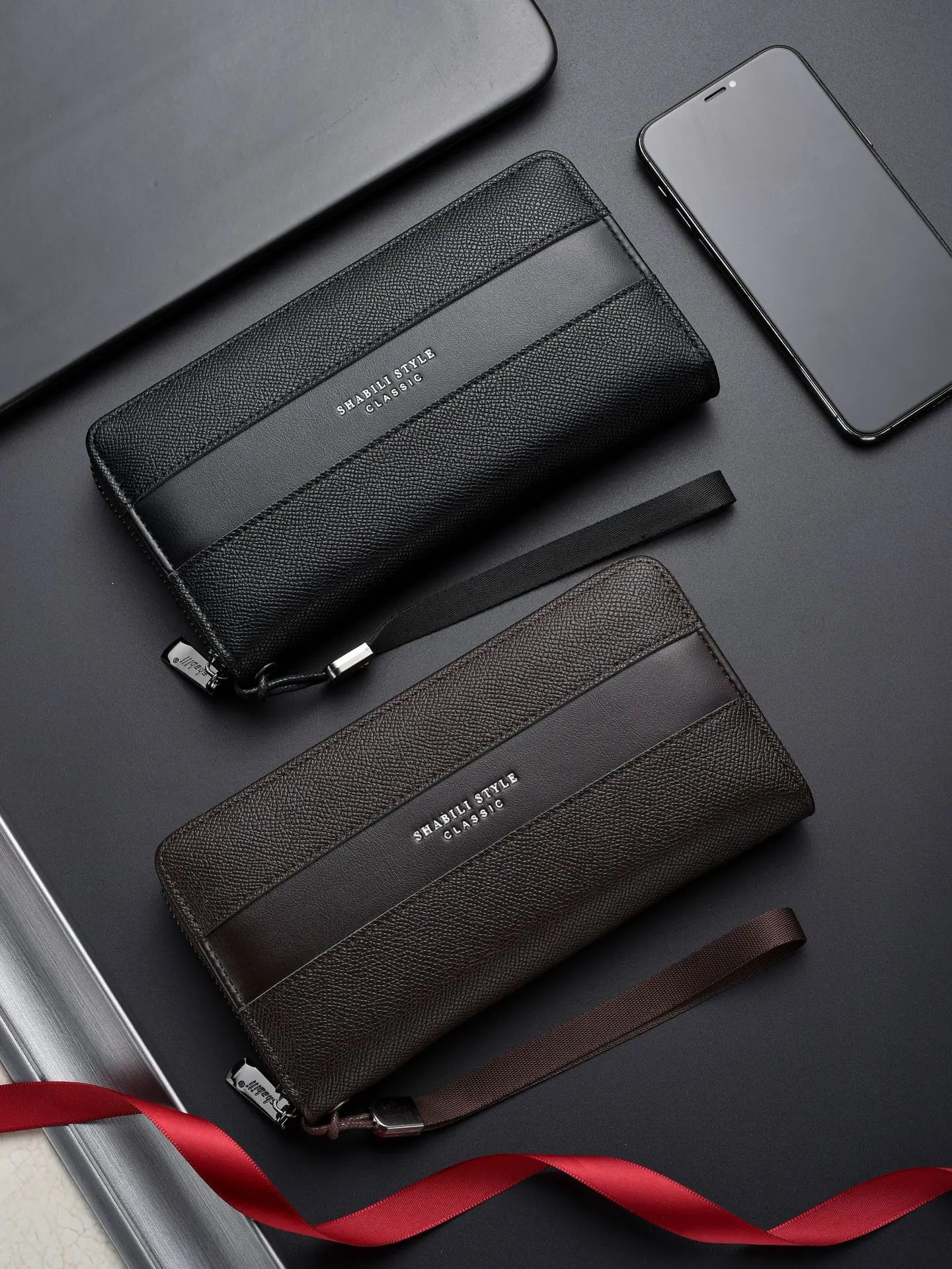 GOODBEE Men's Long Wallet - Fashionable Multi-Functional Leather Clutch with Zipper, Phone Holder, Large Capacity, Multiple Card Slots, Coin Pocket, Litchi Grain Finish, Ideal for Men's Gift Ideas, Fashionable Wallet, Multi Functional Wallet
