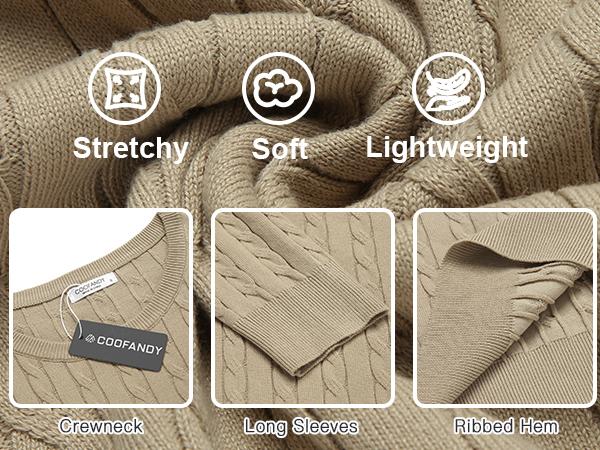 COOFANDY Men's Crewneck Knit Sweater Slim Fit Lightweight Casual Twist Patterned Cable Knitted Pullover