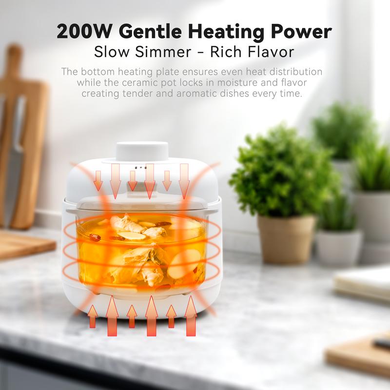 TazTir Electric Stew Pot Small Slow Cooker 1QT Smart Appointment Ceramic Interior Pot Automatic Multifunction Rice Cooker Electric Stew for Home Kitchen Chocolate Fondue Mug Set