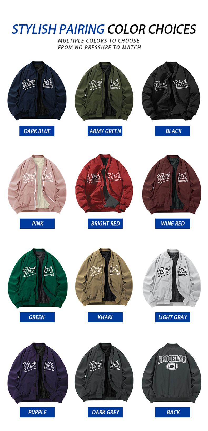 American Vintage Functional Stand Collar Baseball Jacket Men's Spring Autumn Winter Pilot Bomber Coat with 'New York' Embroidery