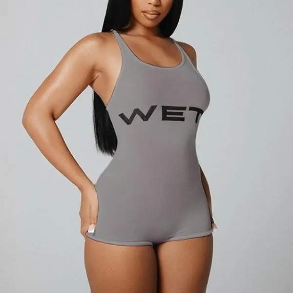 Wetsuit Letter Pattern Sleeveless Bodycon Romper - Women's Jumpsuit for Outdoor Activities - Womenswear, Jumpsuits Comfort