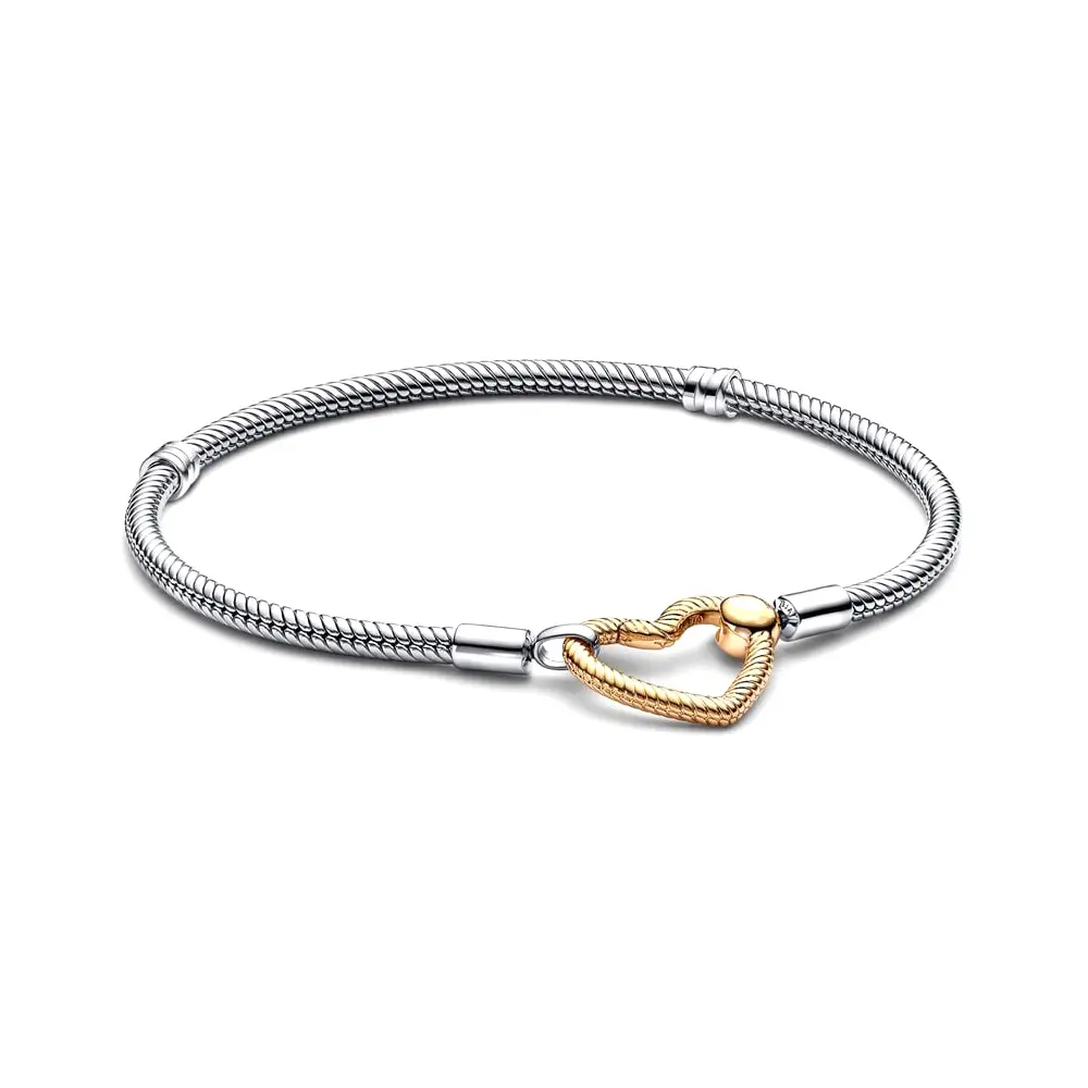 Moments Heart Closure Snake Chain Bracelet,Fit Bracelet Charm, Jewelry Gift, Holiday Bracelet