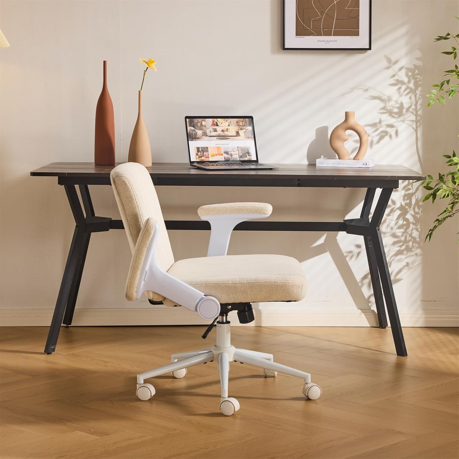 VINGLI Criss Cross Chair with Adjustable Flip-Up Arms,Cross Legged Chair with Wheels, Extra Wide Office Chair,Cozy Desk Chair for Home Office, Vanity, Apartment,Chenille Velvet,Beige VINGLI Criss Cross Chair with Adjustable Flip-Up Arms,Cross Legged Chair with Wheels, Extra Wide Office Chair,Cozy Desk Chair for Home Office, Vanity, Apartment,Chenille Velvet,Beige