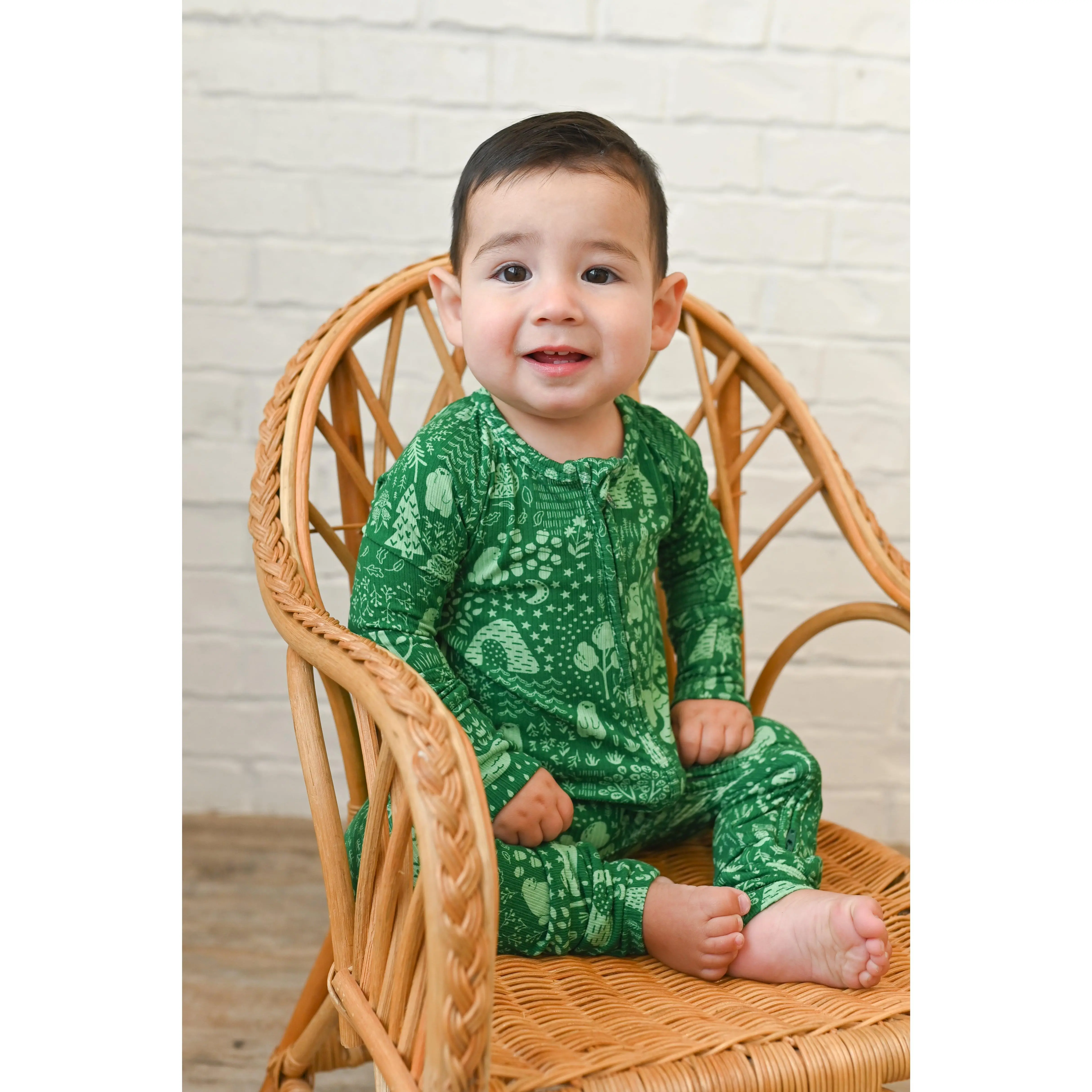 Little Bear Forest Ribbed Zip Pajamas