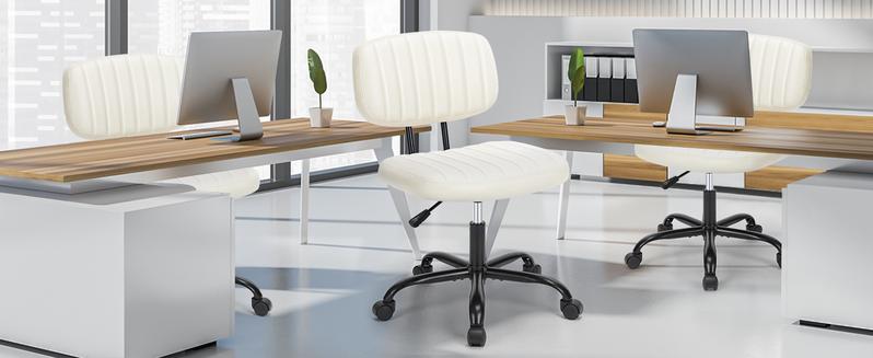 【Deal】Compact Office Chair - Height Adjustable Rolling Swivel Desk Chair with PU Leather, Armless Task Chair for Small Spaces, Home, Bedroom, Student & Vanity Use