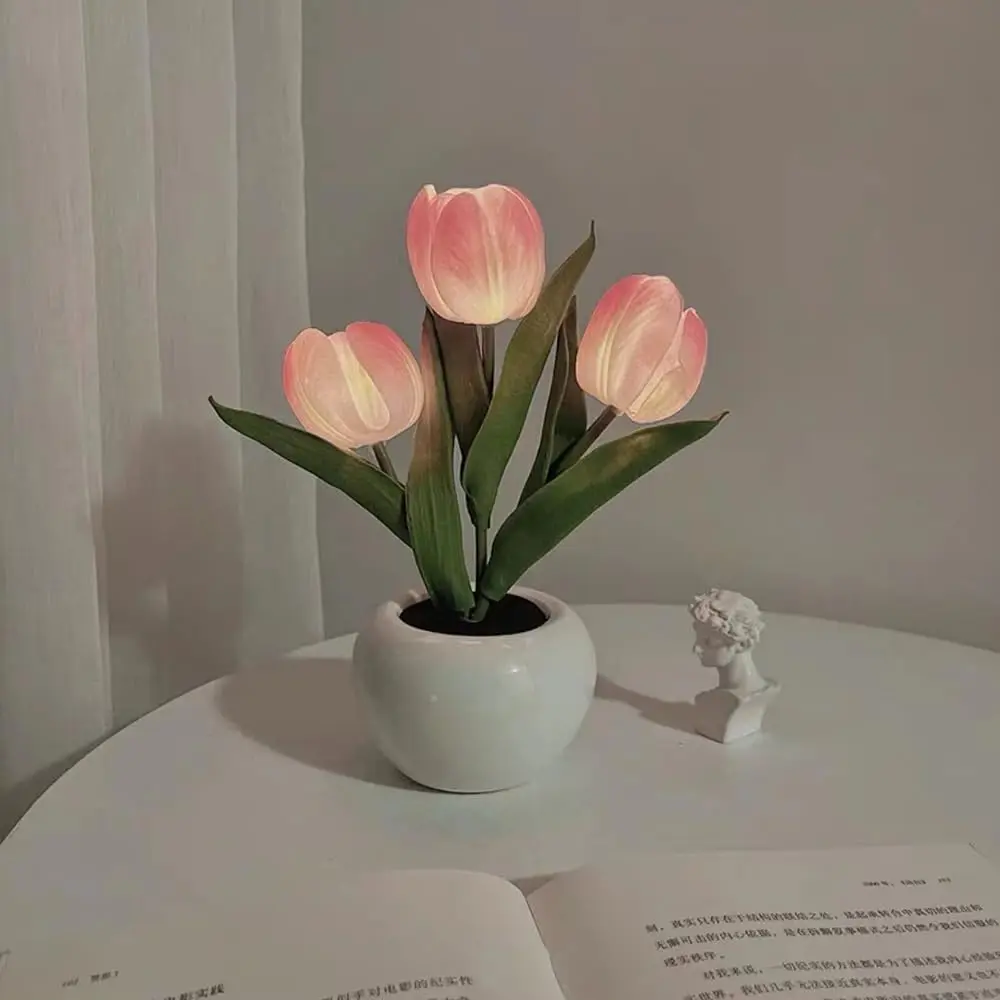Flower Table Lamp ，ight lights, decorative lights, artificial flowers, table lampsTulip Desk LED Night Light for Home Living Room Decor Artificial Flower with Vase Table Centerpieces for Birthday Holiday Party Wedding Room Decoration fairy