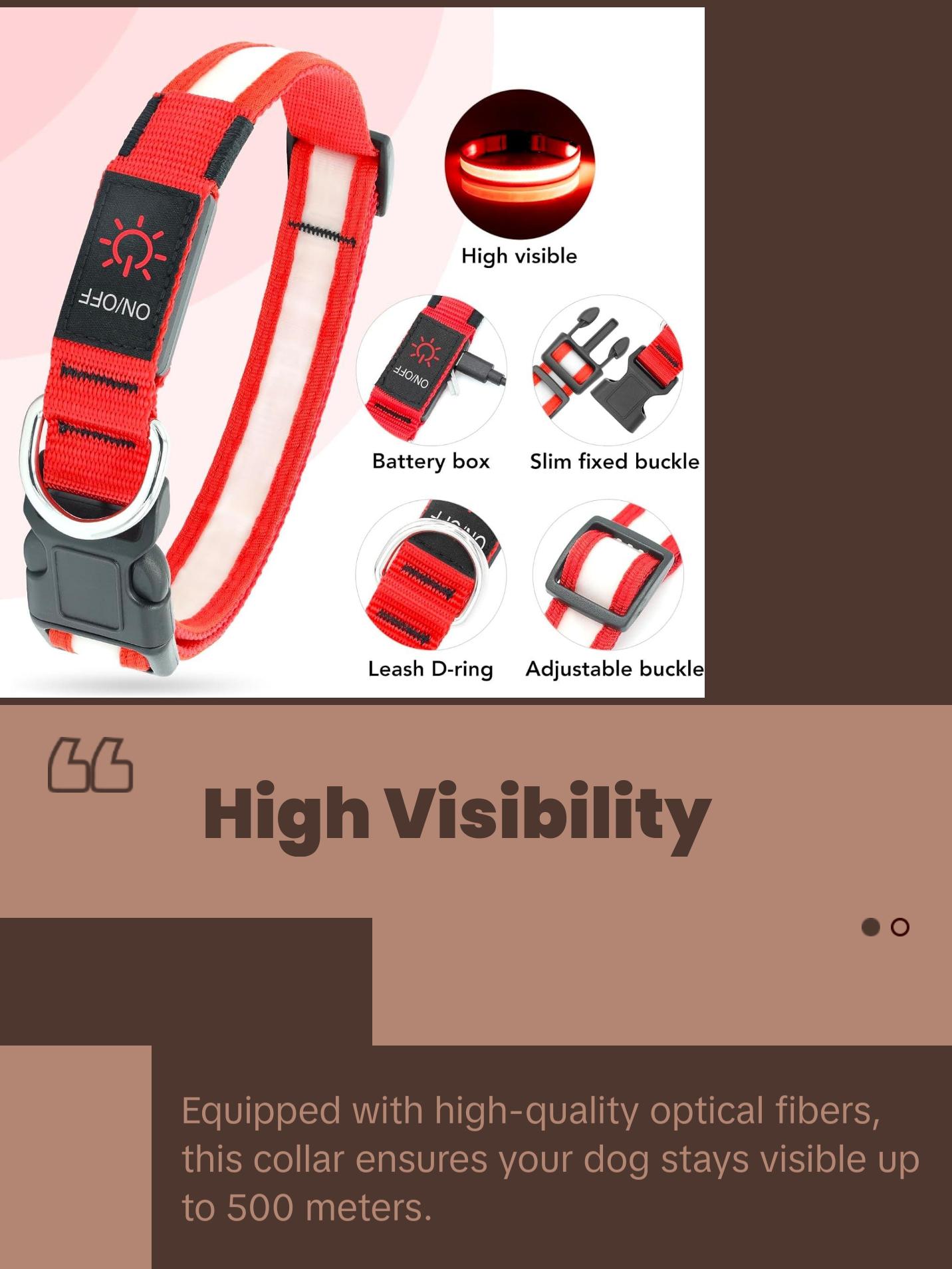 LED Dog Collar, Light up Dog Collar Adjustable USB Rechargeable Super Bright Safety Light Glowing Collars for Dogs