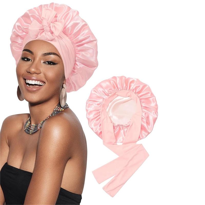 Double Layer Satin Bonnet Silk Like Texture for Sleeping Sleep Cap Hat Hair Bonnets with Elastic Tie Band for Curly Hair Nightcap