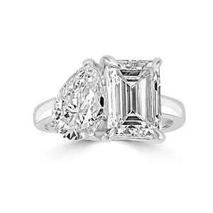 Caratina 5.5CT Toi et Moi Moissanite Ring Rectangle Cut &  Pear Cut Double Stones Engagement Ring in 925 Sterling Silver Jewelry