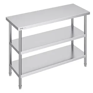 【Summervibes】VEVOR Stainless Steel Food Prep Table, 18 x 48 x 34 Inch Commercial Kitchen Worktable, with 2 Adjustable Undershelf, Heavy Duty Prep Table Metal Work Table for BBQ, Kitchen, Home, and Garage