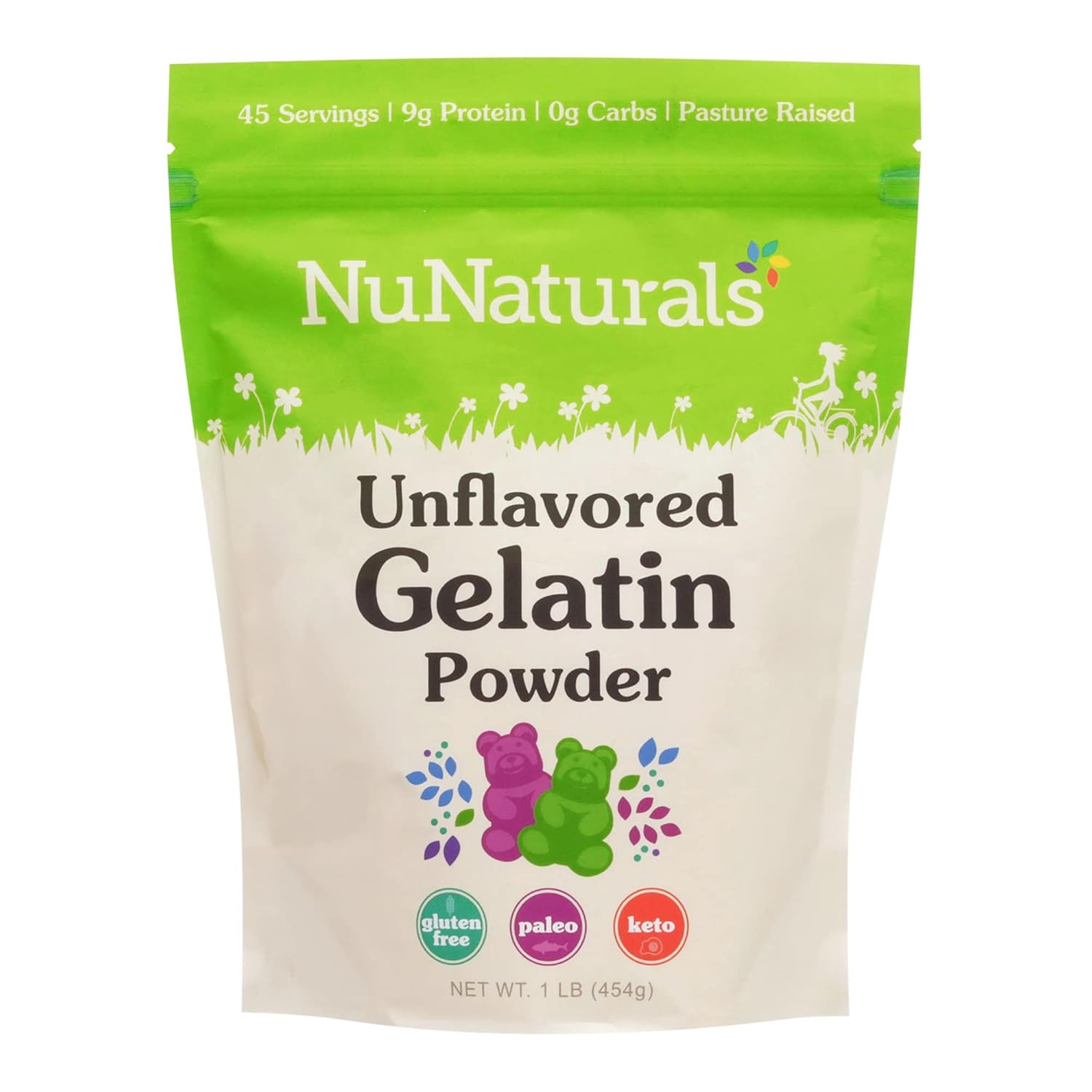 NuNaturals Unflavored Beef Gelatin Powder 1 lb - Keto Paleo Gluten-Free 9g Protein 0g Carbs for Thickening Stabilizing Texturizing Recipes NuNaturals Unflavored Beef Gelatin Powder 1 lb - Keto Paleo Gluten-Free 9g Protein 0g Carbs for Thickening Stabilizing Texturizing Recipes