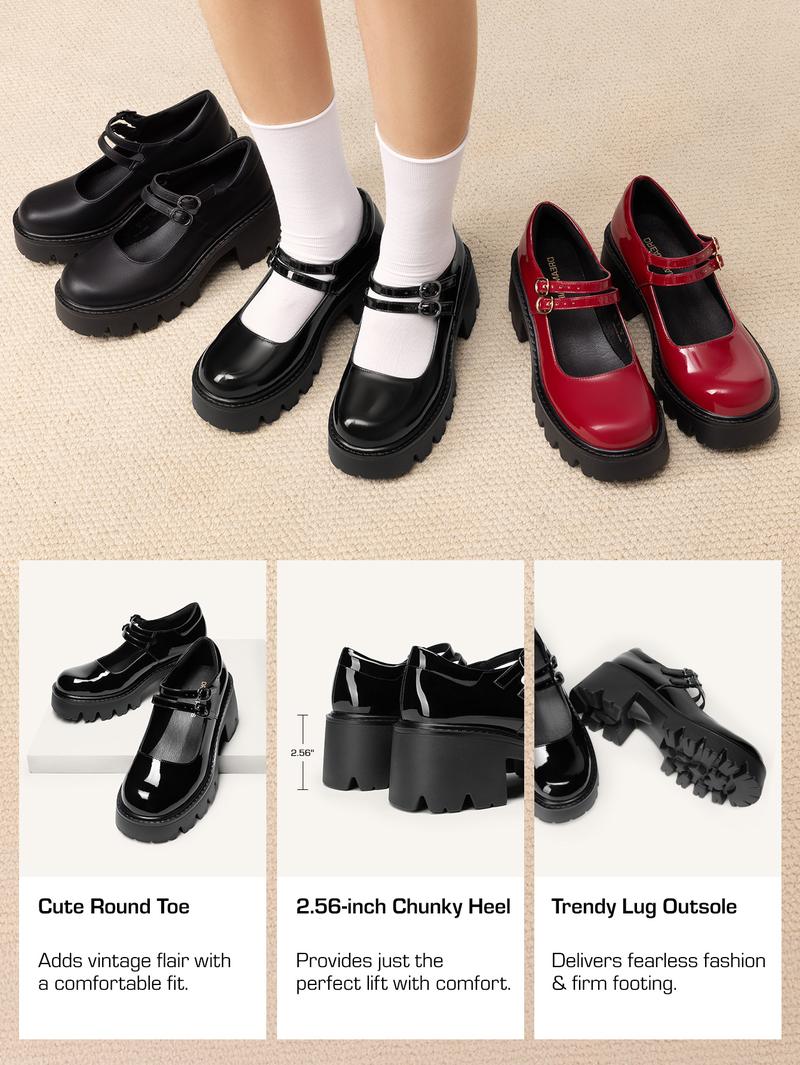 DREAM PAIRS Women's Retro Chunky Heel Mary Jane Shoes Lolita Y2K double-strap flatform round-toe multi-color Preppy Style Academia aesthetic