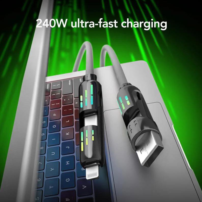 [Buy 1 get 1 free]4-in-1 USB-C Cable, PD Fast Charging, Data Sync, USB-A, Type-C, Lightning, Aluminum, Compatible,Variable lighting