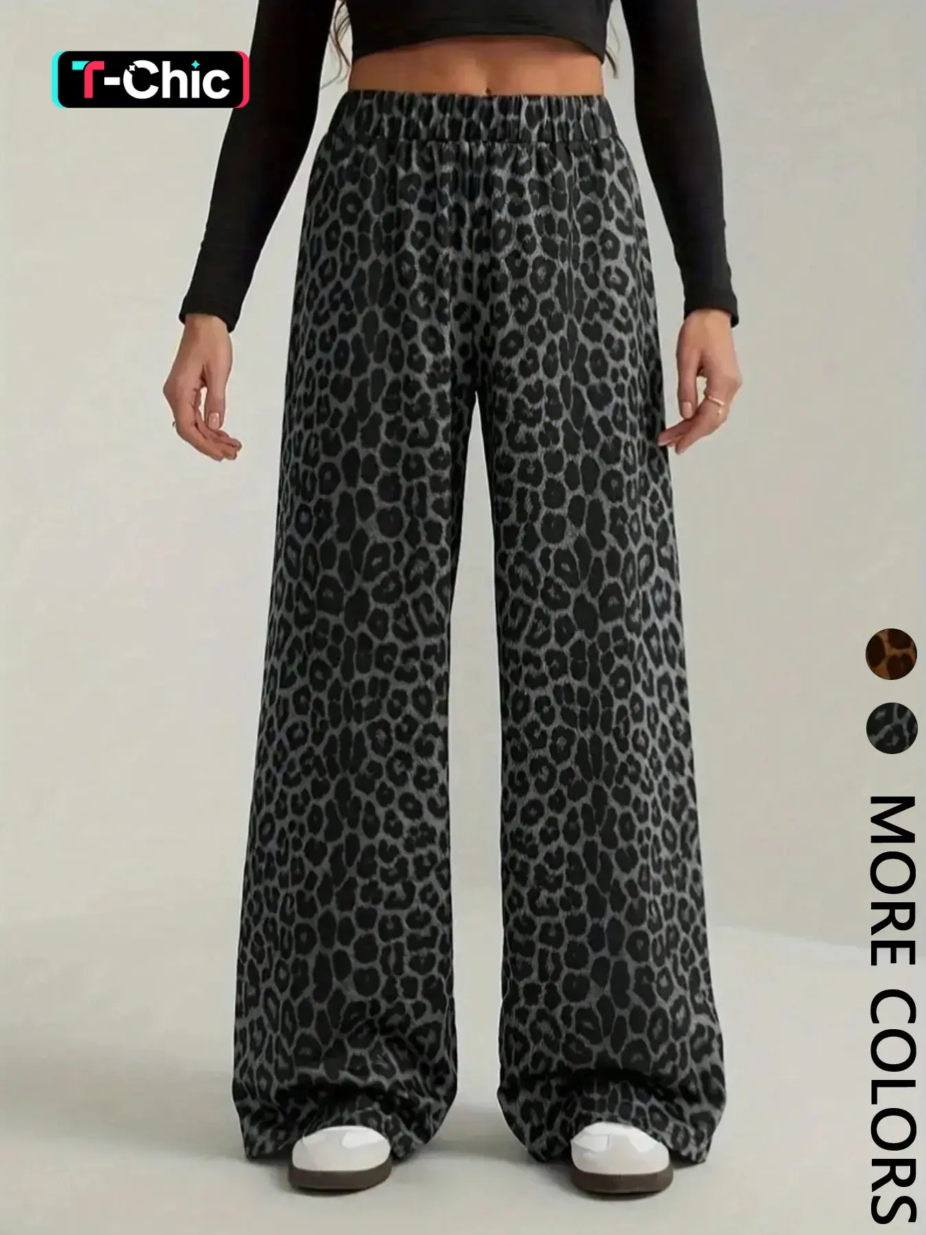 Women's Casual Leopard Print Loose Flare Pants, Womenswear Bottom Comfortable High Waist Wide Leg Trousers, All Season Trousers, Stylish Fashion for Daily Wear, Fit, Flared