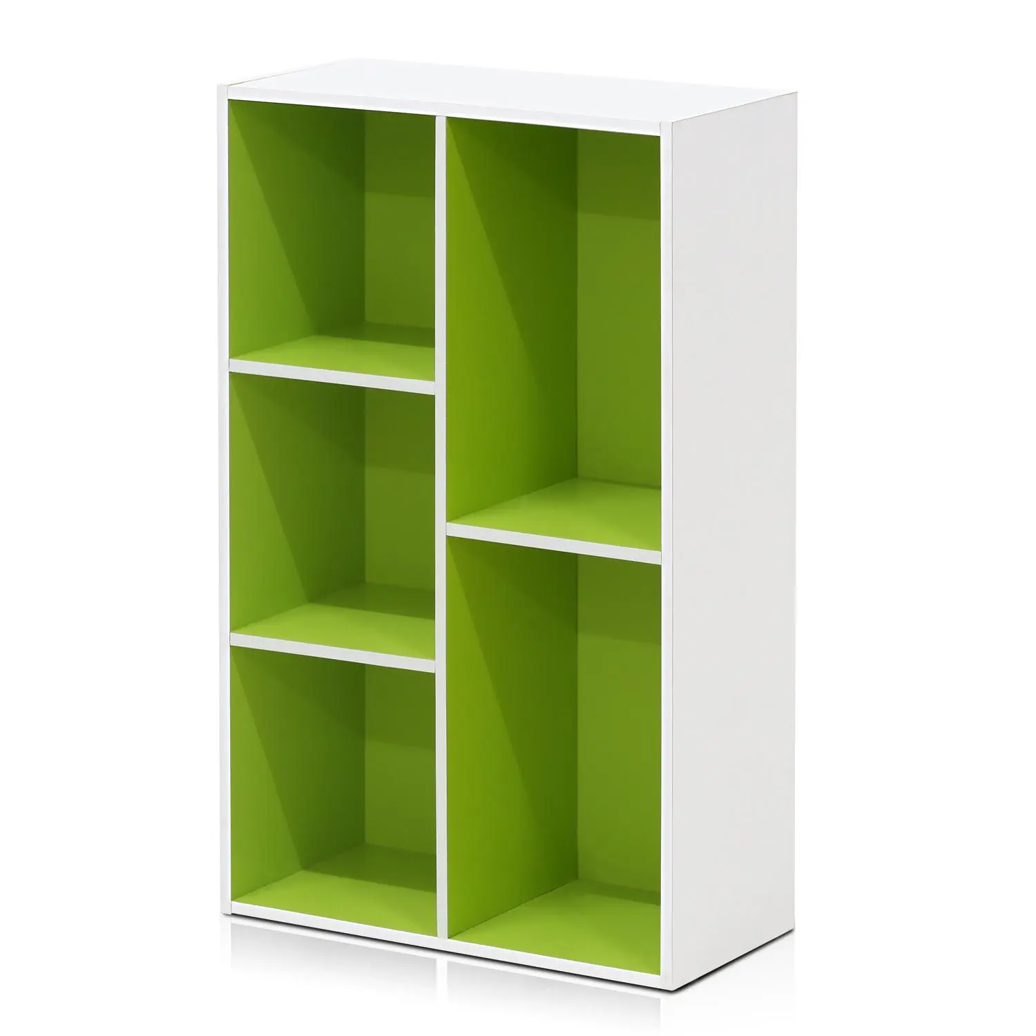 LUDER 5-Cube Compact Reversible Freestanding Bookshelf Rack - Sturdy Easy-Assembled Indoor Shelving Furniture, Assembly Required, 19.48(w)x31.49(h)x9.44(d)in, for Living Room, White/Green