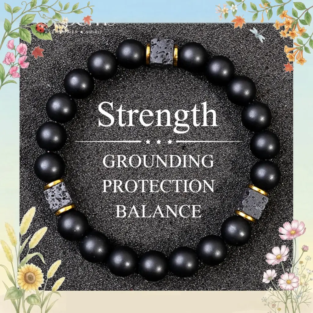 Matte Black Onyx & Lava Cube Balance Bracelet - Ultimate Protection & Inner Strength, Unisex Healing Stone Stretch Bracelet for Men & Women Grounding