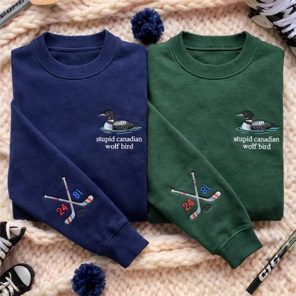 Embroidered Stupid Canadian Wolf Bird Sweatshirt, Hockey Rivalry Crewneck, Team Hollanov LGBT Pride Fan Gift