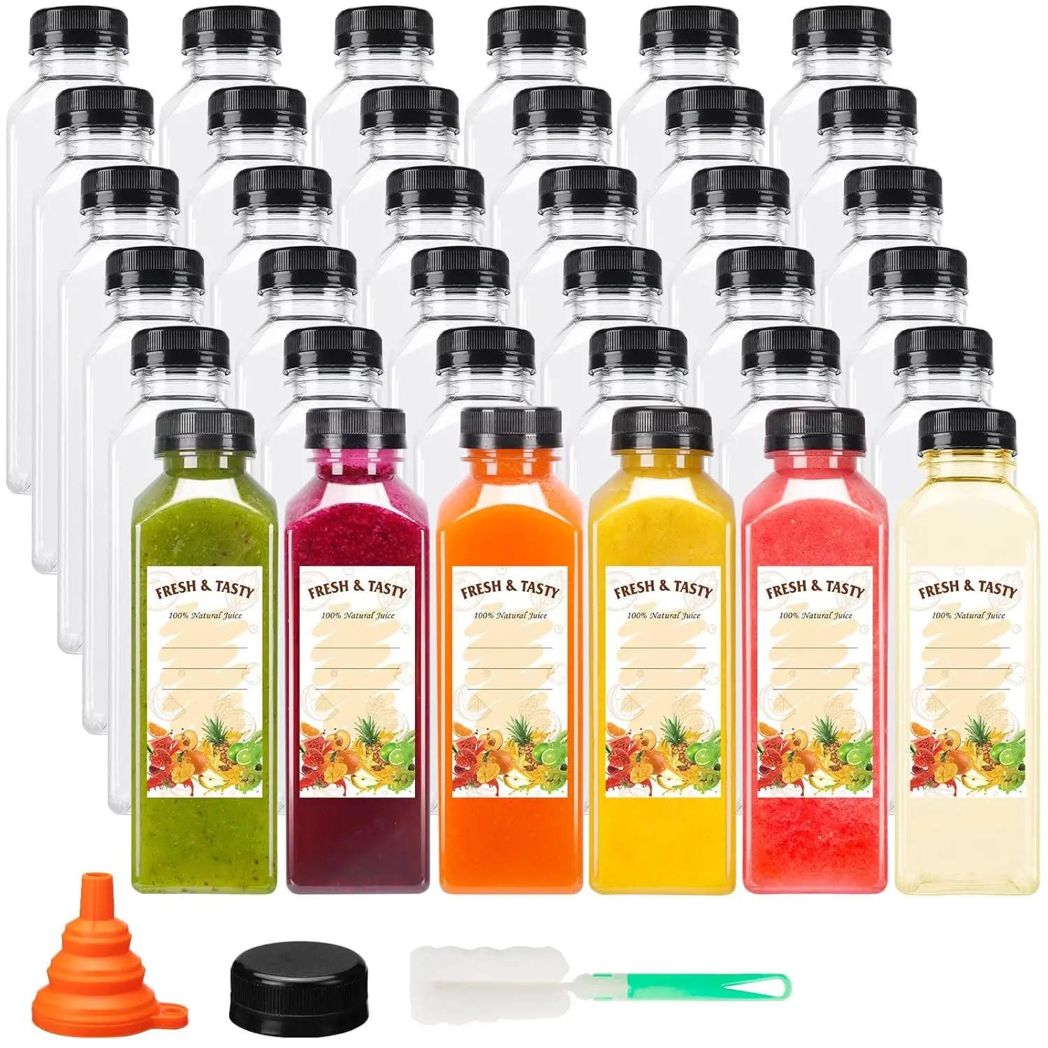 16oz Empty Plastic Juice Bottles with Caps, Reusable Clear Bulk Beverage Containers for Juice, Milk, Smoothie, and Other Beverages,dorm room inspo,college dorm essentials,dorm haul