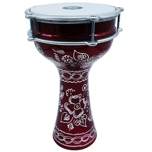 The Zaza Percussion- 16'' Red Wine Engraved Aluminum Darbuka Doumbek