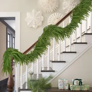 2PCS 9FT Real Touch Norfolk Pine Garland with 120Branches, Green Christmas Holiday Garlands, ArtificialGreenery Garland for Table,Wall, Christmas Decorations