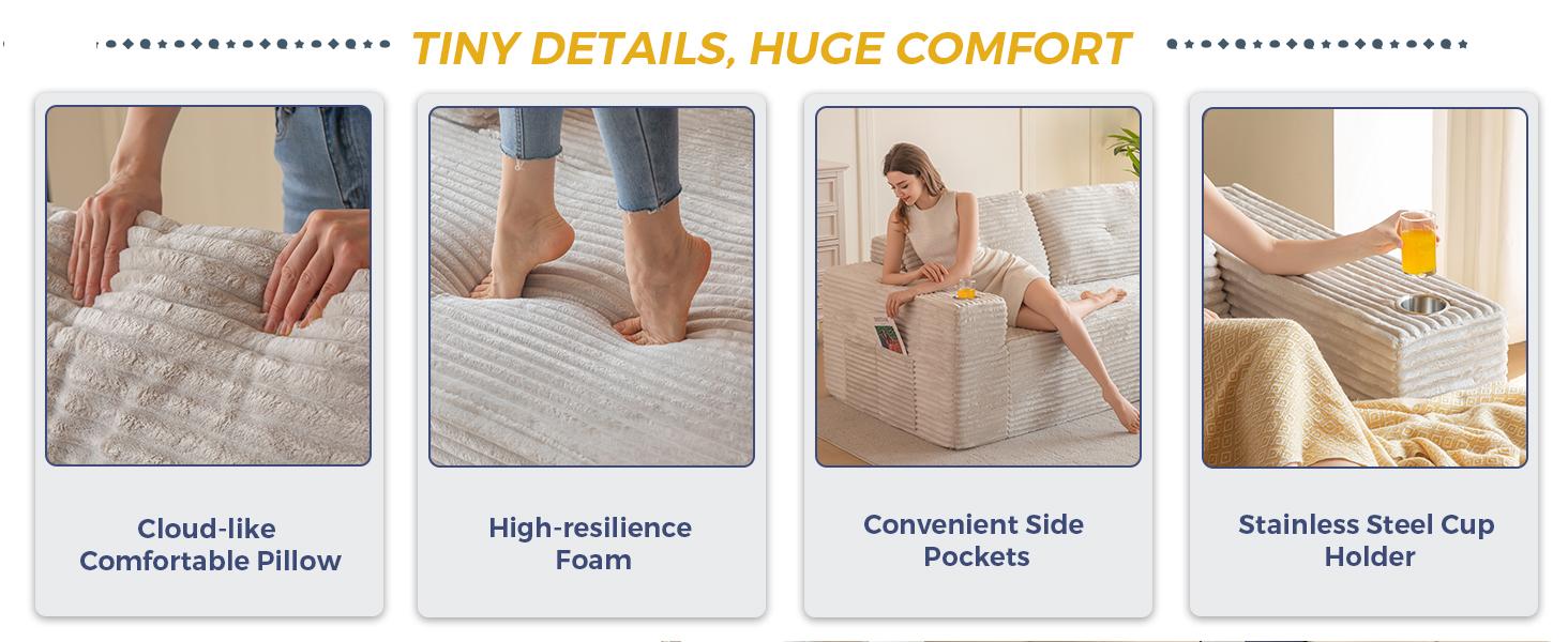 【2 Package Shipping】MAXYOYO 104" Plush Corduroy Cloud Velvet Modular Sectional Couch with L-Shape Chaise, No Assembly Required - Modern Boneless Couch for Living Room, Sofa in A Box, Oversized Sofa Sleeper with Deep Seat