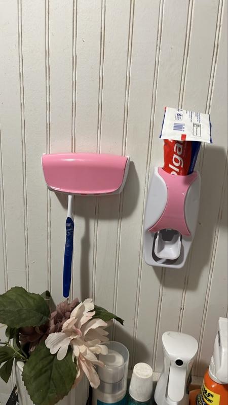 Toothpaste squeezing dispenser and toothbrush holder