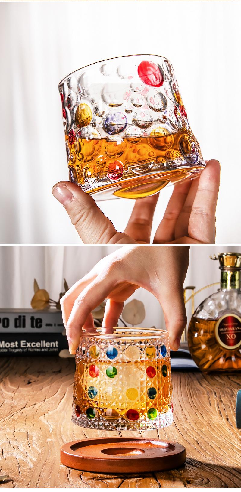 Creative thickened rotating whiskey glass, hand-painted spinning glass, colorful glass cup, a stress-relieving cup, perfect as a holiday gift for family and friends.