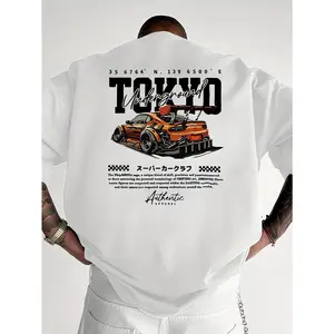 Easter Idea Men'S Tokyo Graphic T-Shirt - 100% Cotton, Loose Fit, Casual Crew Neck, Short Sleeve, Printed Design, Perfect for Spring & Summer Outdoor Wear, Tokyo Summer T Shir