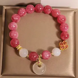 Pink Jasper Crystal Bracelet Women's Light Luxury Niche Exquisite Temperament Versatile Peace Buckle Pendant Bracelet New Year Good Luck