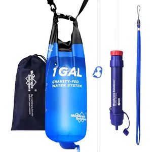 Membrane Solutions 1 Gallon Gravity Water Filter 0.1-Micron with Adjustable Tree Strap Storage Bag,Survival Gear Camping Emergency Preparedness